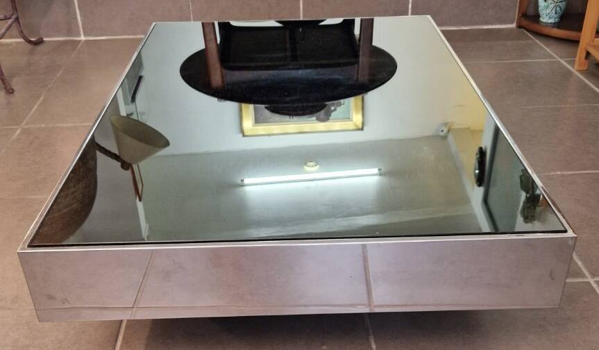 Rectangular mirrored coffee table Cidue 1970