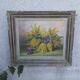 Tableau ancien, mimosa et violettes