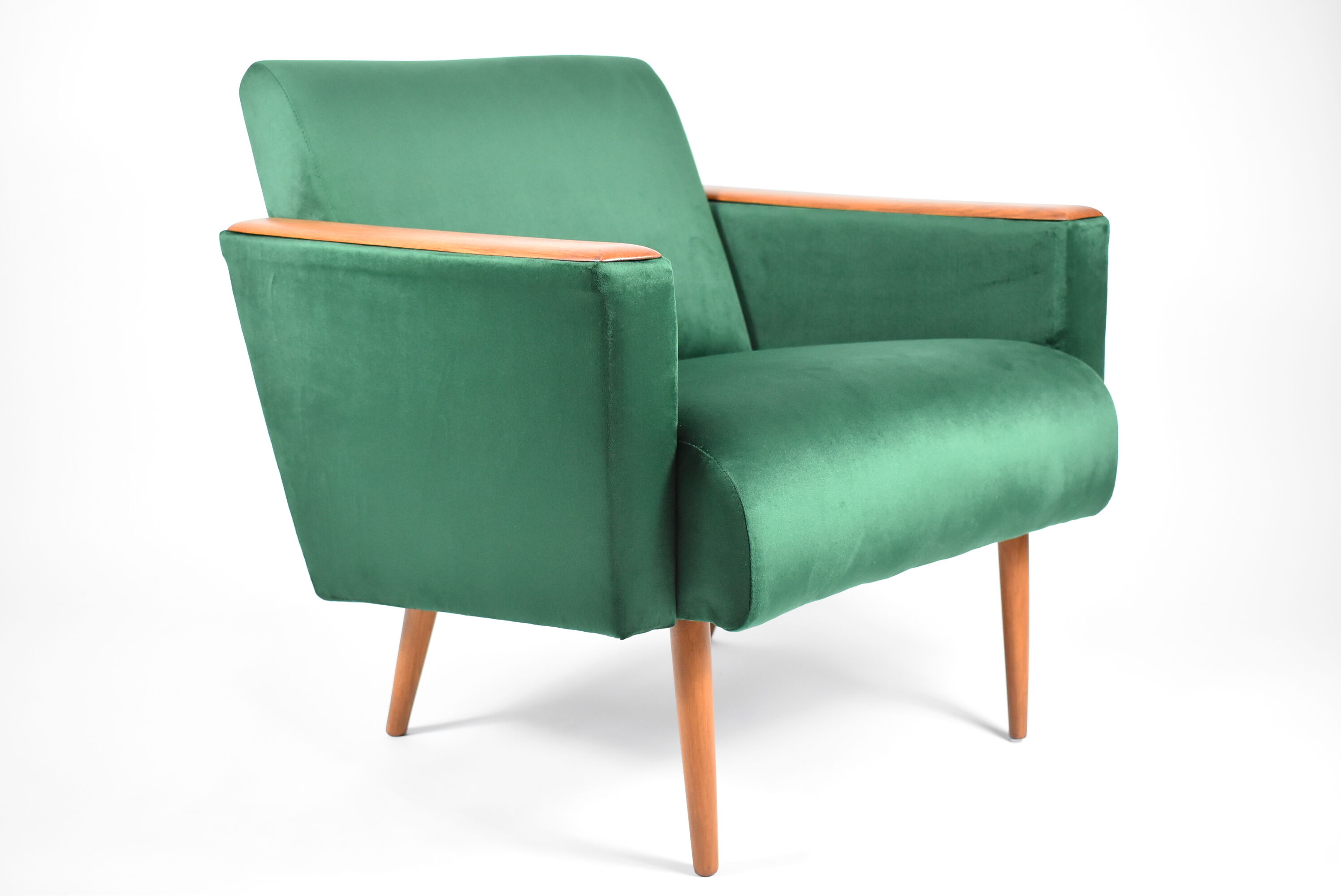 Original vintage armchair, 1960s, restored, green bottle velvet