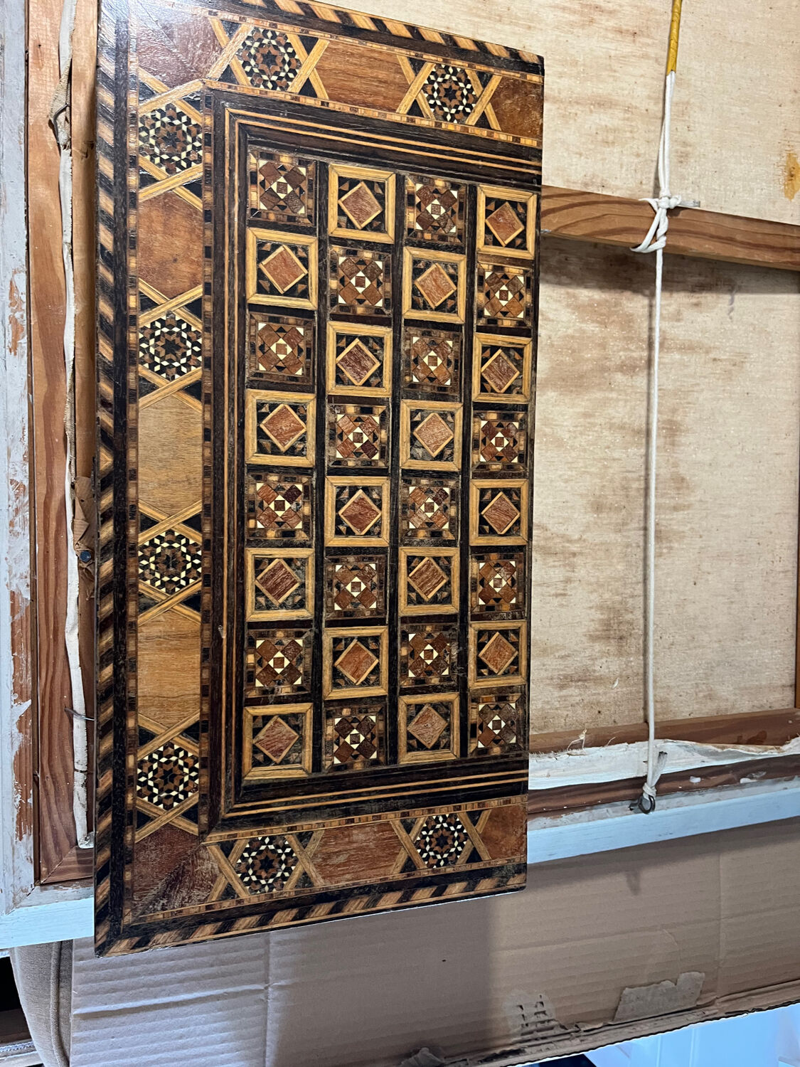 Ancient backgammon in marquetry