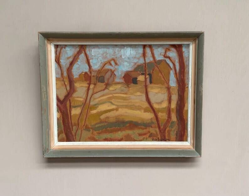 Original Swedish Oil on Panel – "Autumn Landscape" – Signed – Vintage and Framed – 46 × 36 cm (18.1" × 14.2")
