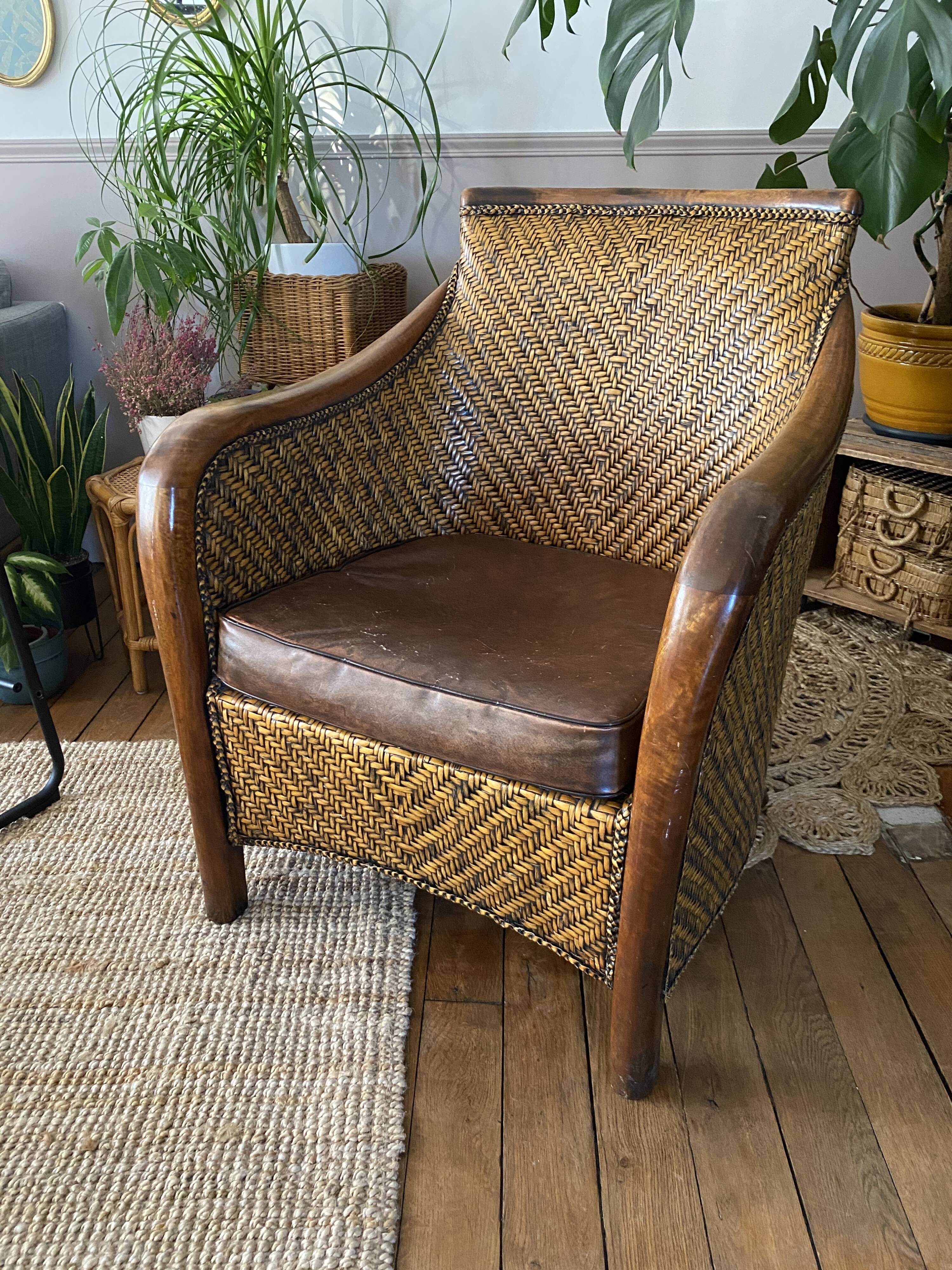Fauteuil en rotin tressé vintage