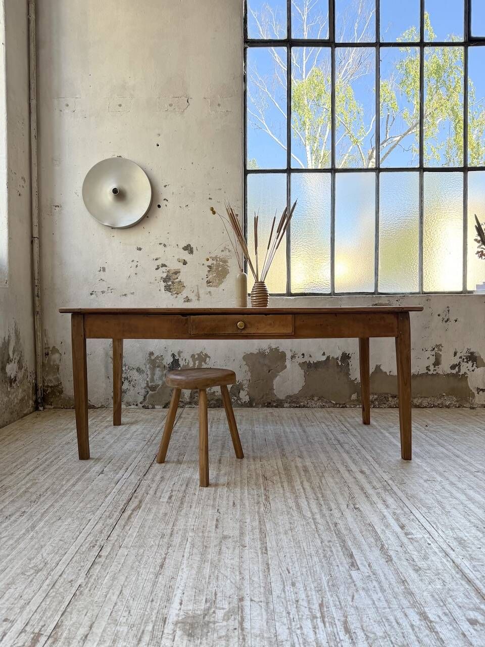 Cherry farmhouse table with spindle legs, 1950s