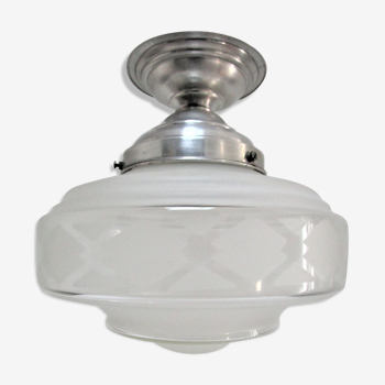 Ceiling lamp Art Deco frosted glass diamond decoration aluminum 30s