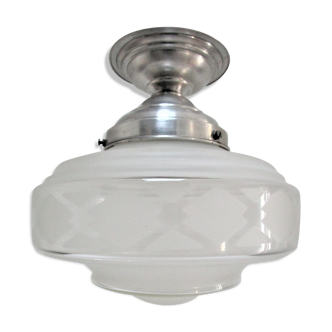 Ceiling lamp Art Deco frosted glass diamond decoration aluminum 30s