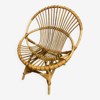 Children's shell armchair in rattan & bamboo