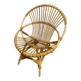 Children's shell armchair in rattan & bamboo