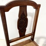 Art Deco table and six chairs in solid walnut, 20th century.