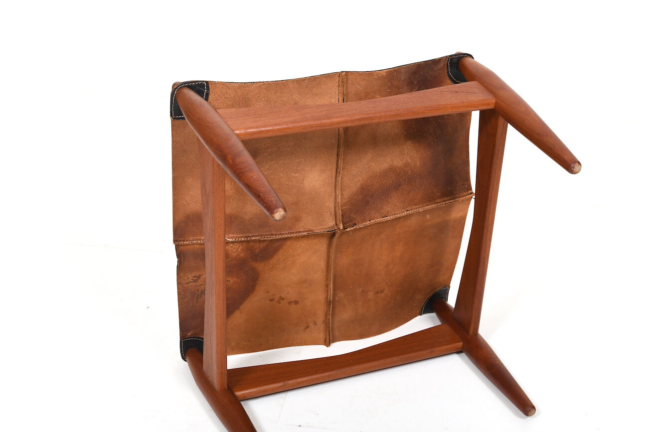 Illum Wikkelsø Teak and Leather Ottoman Denmark 1960s