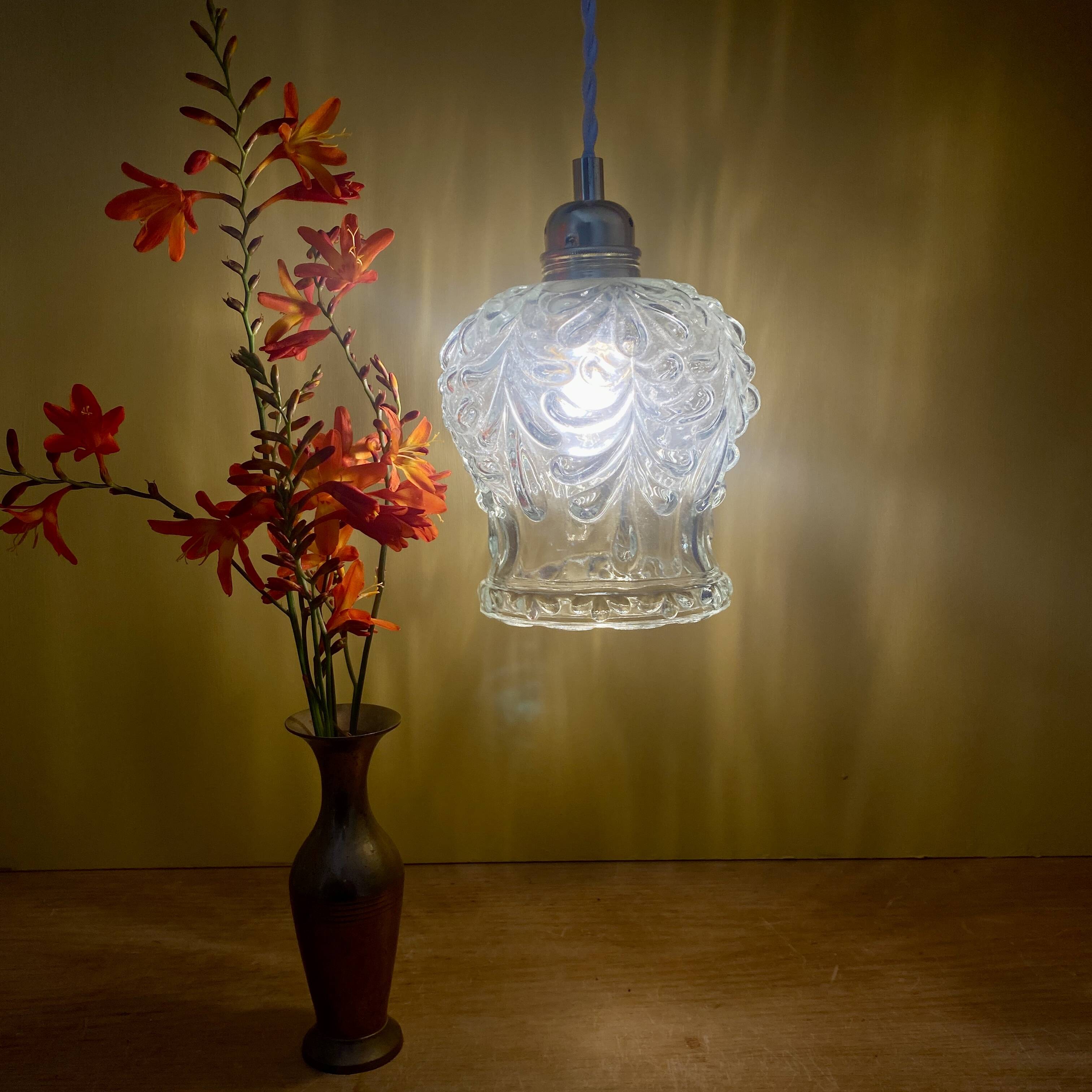 Vintage molded glass globe pendant light