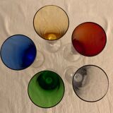 5 colorful champagne flutes in Murano 1970 glass