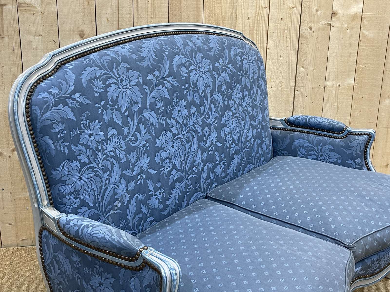 Louis XV style sofa from the 70s in beech, feather seat cushions