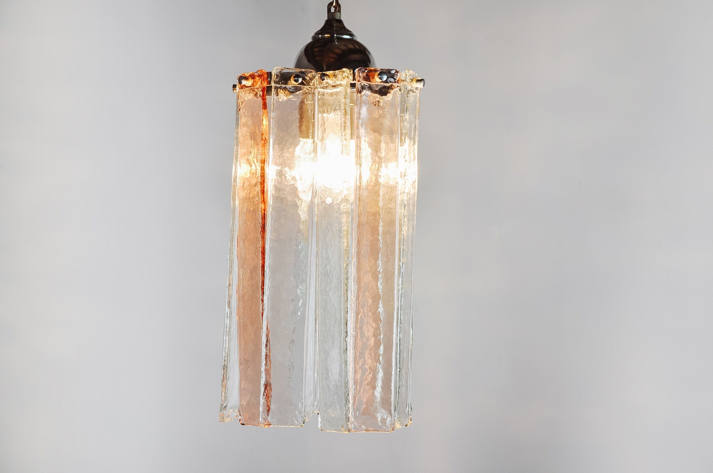 Poliarte chandelier by polished albano, pink and transparent murano glass, italy, 1970