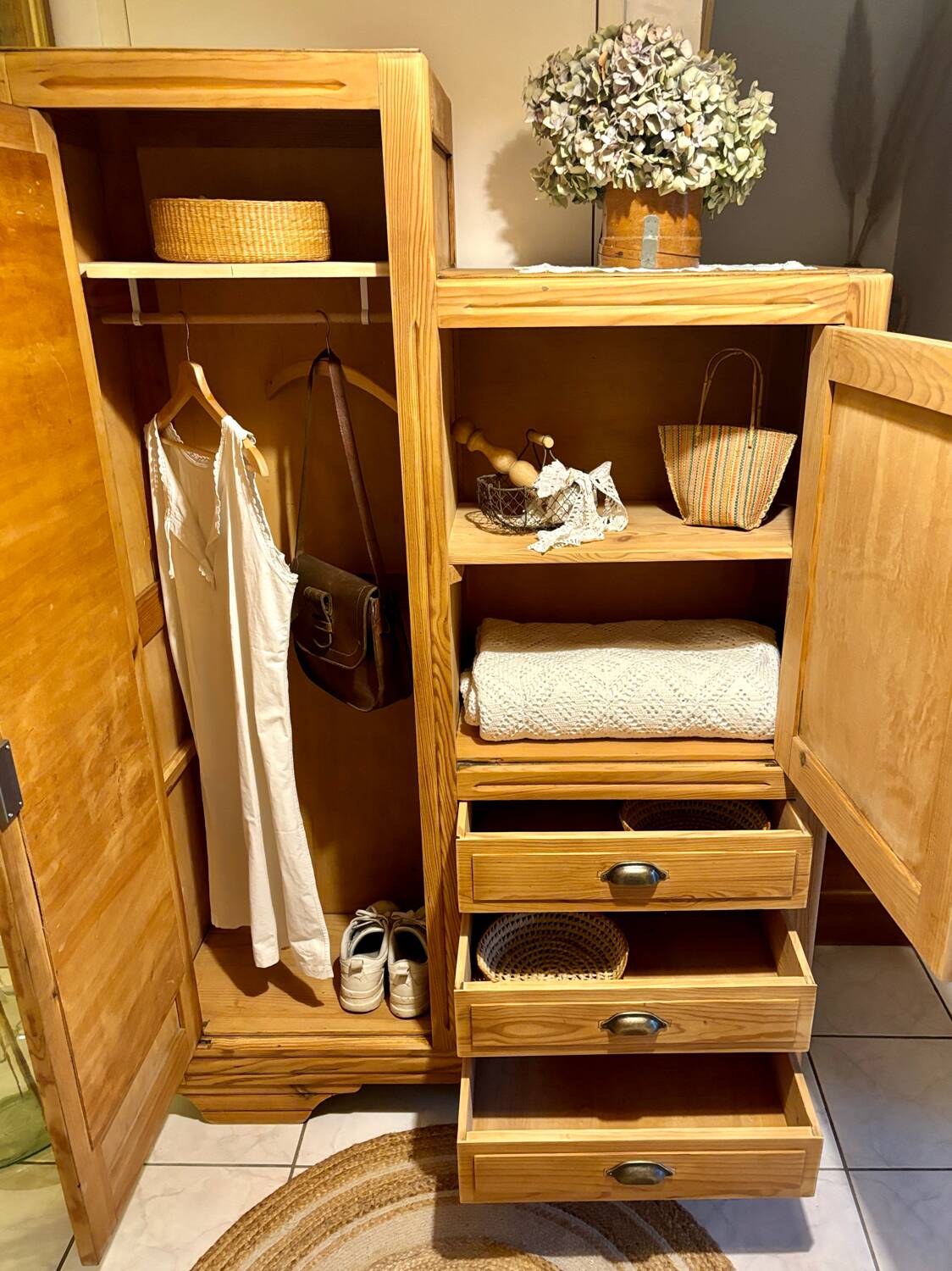 Asymmetrical raw wood wardrobe