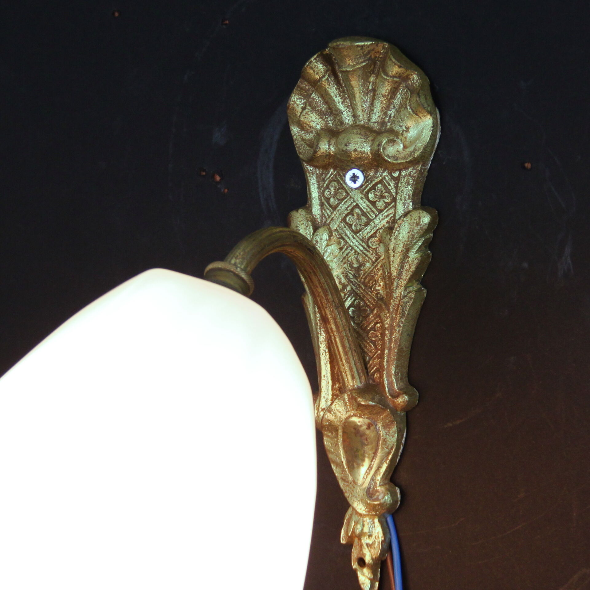 Wall lamp with swan neck swan neck, white opaline tulip brass, art deco