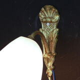 Wall lamp with swan neck swan neck, white opaline tulip brass, art deco