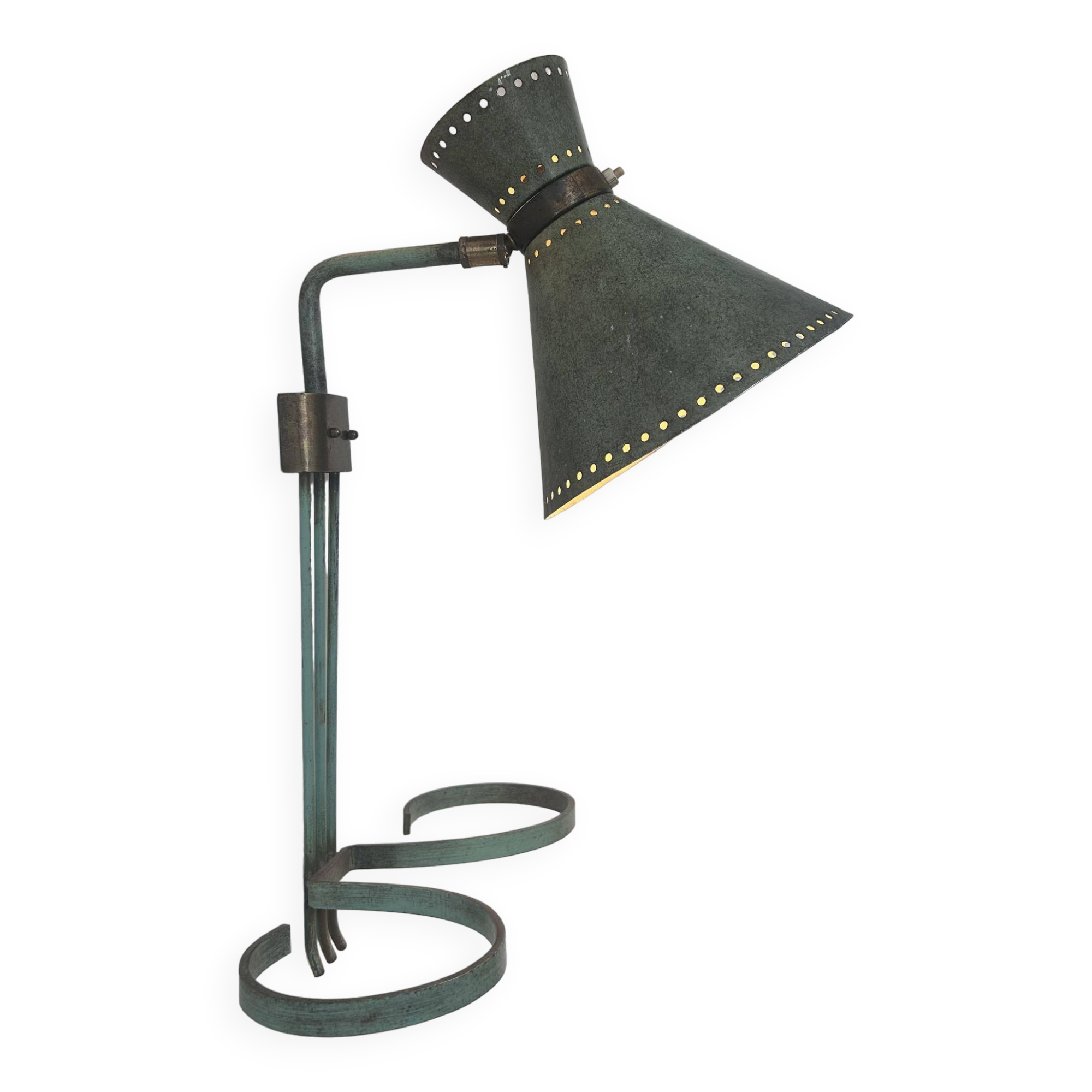 Vintage adjustable wall lamp, brass and patinated green, Italy 1950