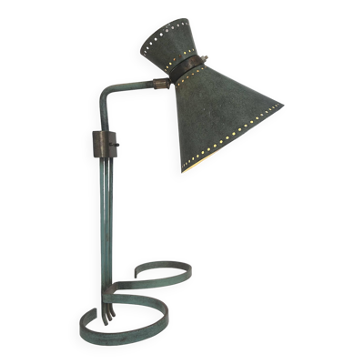 Applique vintage orientable, laiton et vert patiné, Italie 1950
