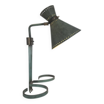 Vintage adjustable wall lamp, brass and patinated green, Italy 1950
