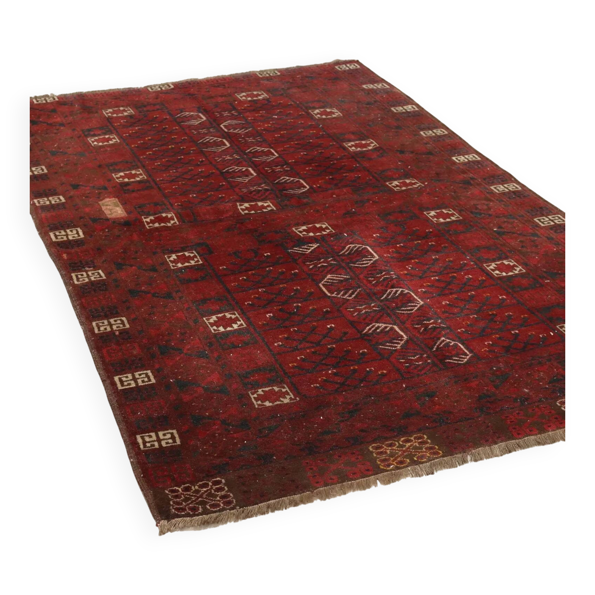 Ancient Asian wool rug, hand-knotted, 82 x 51 in.
