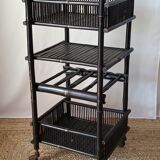 Vintage 50's black lacquered bamboo trolley