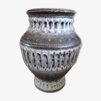 Vase vintage signé en céramique de couleur gris mauve