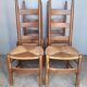 4 modernist chairs design wood and straw era 1960/70