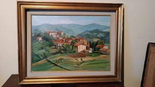Oil Painting on Canvas Tuscan Landscape Panorama Signed P. Ciampini