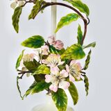 Hand-painted Toleware table lamp with wild apple blossom flowers, Salvadori, Italy, 1950s.