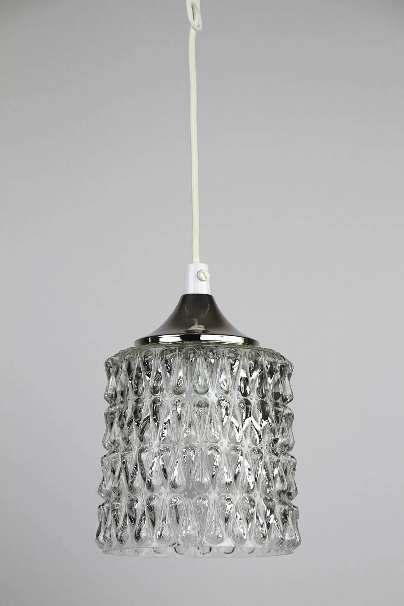 Pressed Crystal Glass Pendant Lamp with Tear Drop Pattern, Sweden, 1960s