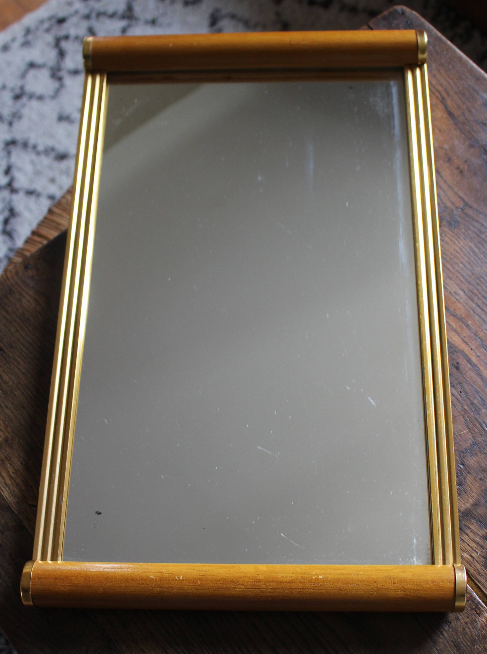 Large rectangular wooden mirror tray with vintage gilding