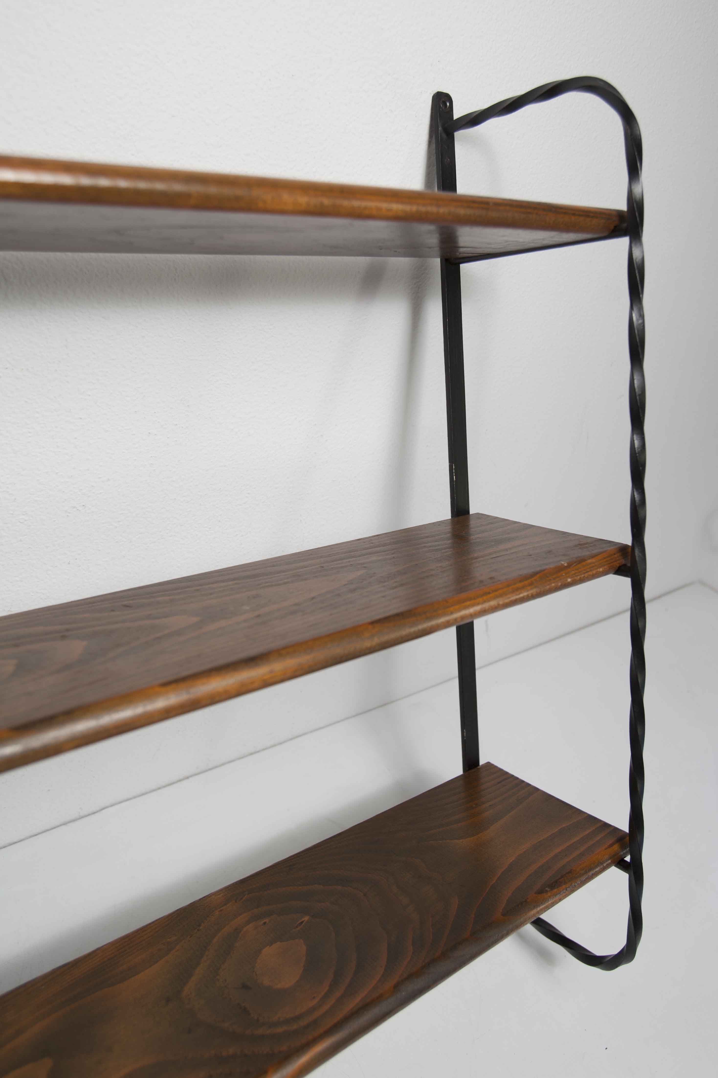 Wall shelf string 1960 3 solid wood tops black and brown