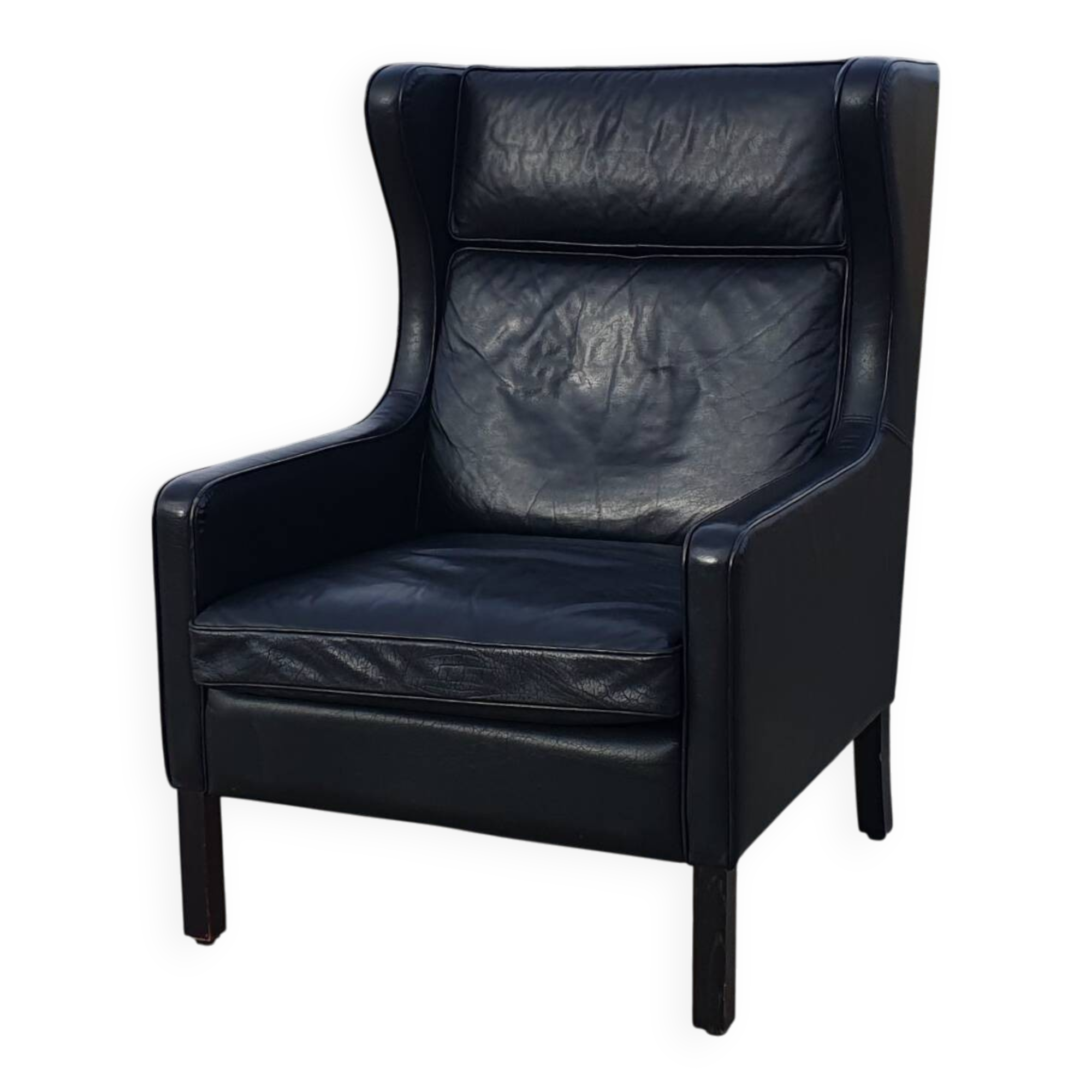 Vintage black leather scandinavian wingback chair Lulu Stouby
