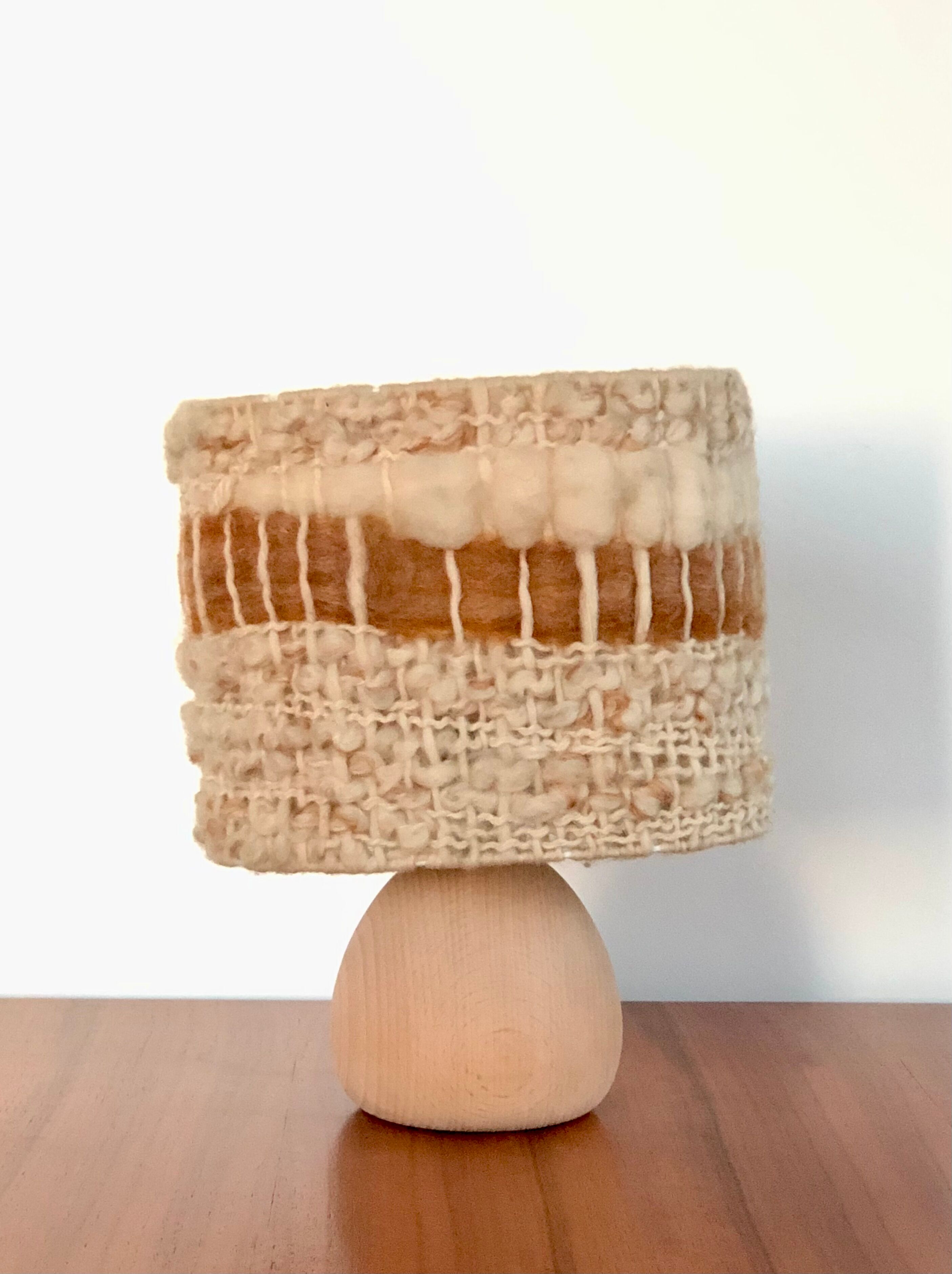 Vintage table lamps wood and wool, France 60s