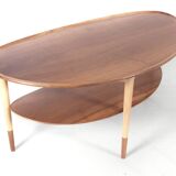 Scandinavian coffee table or half-moon side table in walnut