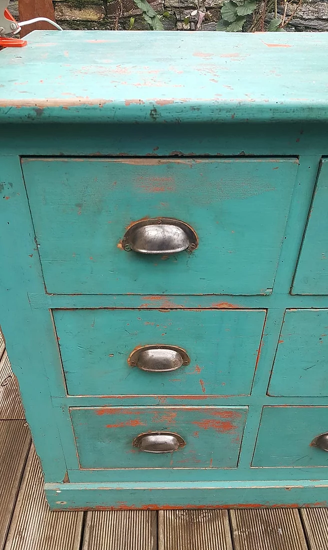 Ancien meuble de métier en bois des années 40