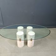 Table basse vintage en travertin et verre, années 1970