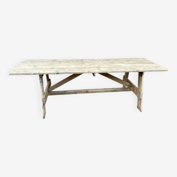 Grande table champêtre de ferme 240 cm en sapin brasserie bois naturel brut