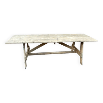 Grande table champêtre de ferme 240 cm en sapin brasserie bois naturel brut