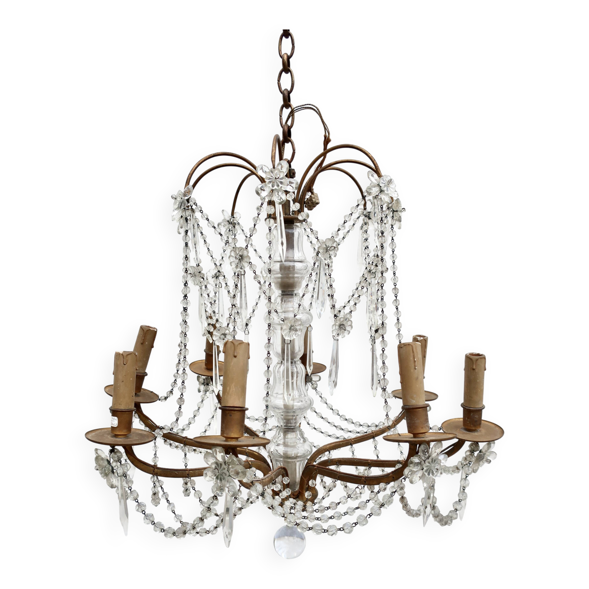 8-Light Bronze Chandelier with Crystal Tassels
