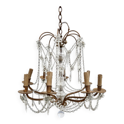 Lustre 8 Lumières en Bronze et Pampilles Cristal