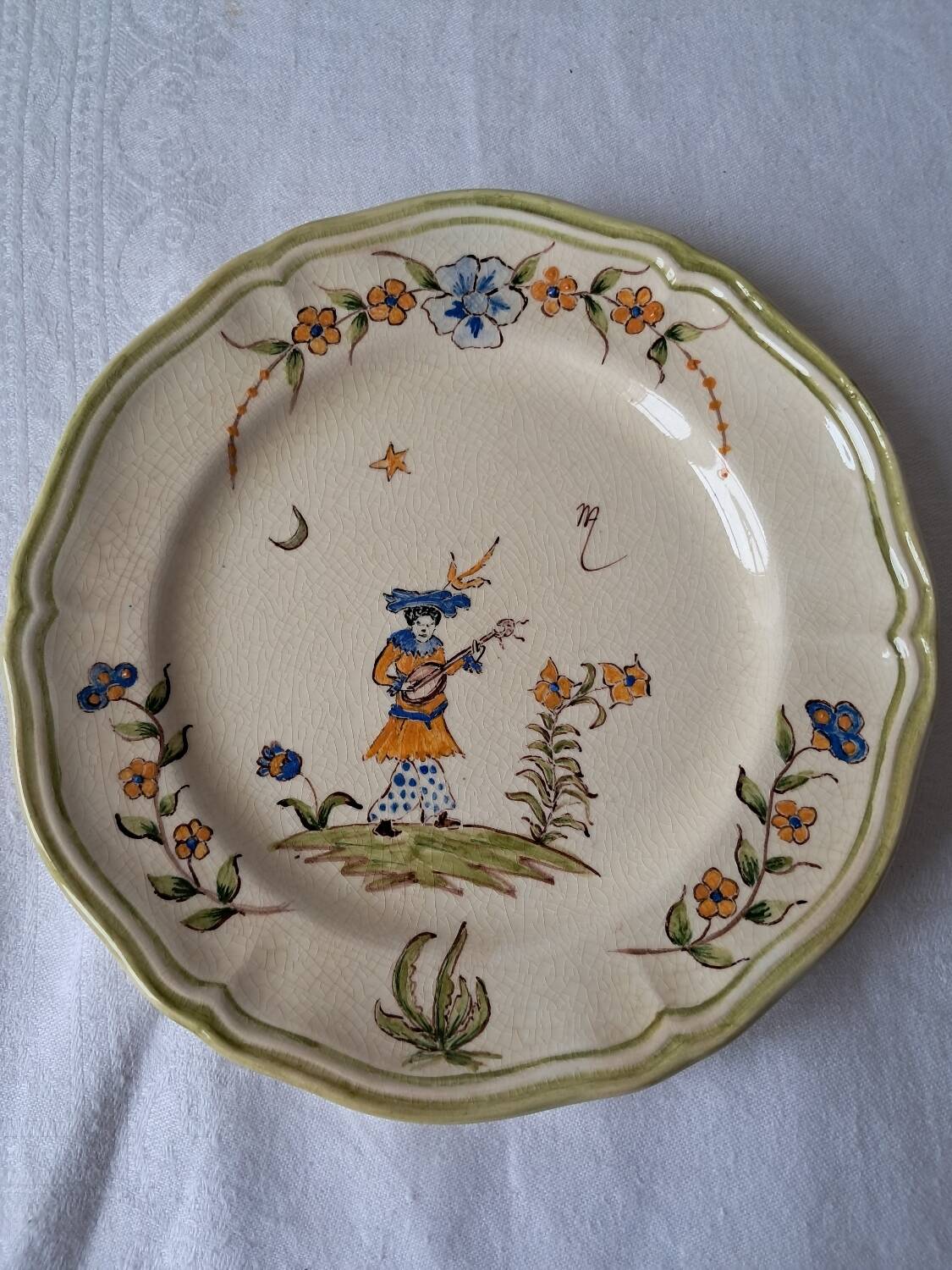 4 Moustiers Longchamp dessert plates. Hand-painted. 1986