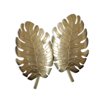 Pair of hammered gold metal wall lamps