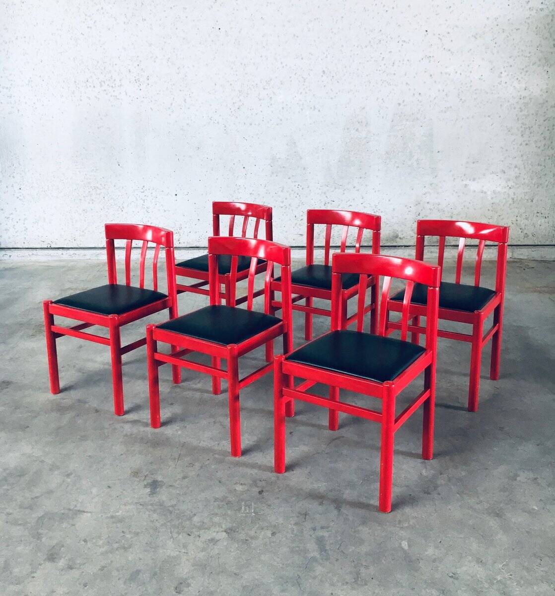 Mid-Century Modern Design Red Dining Chair Set, Belgium, 1960s, Set of 6