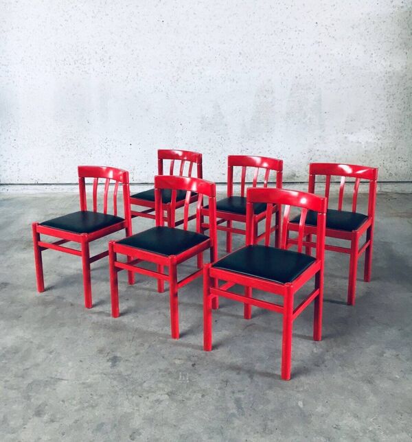Mid-Century Modern Design Red Dining Chair Set, Belgium, 1960s, Set of 6