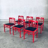 Mid-Century Modern Design Red Dining Chair Set, Belgium, 1960s, Set of 6