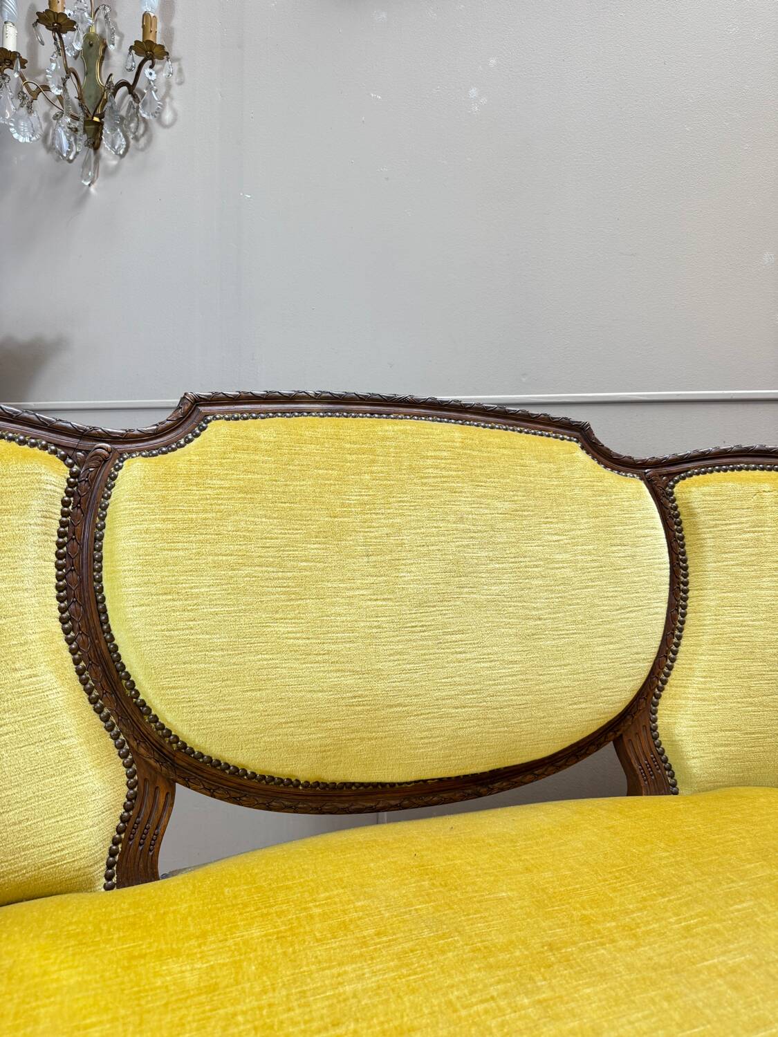 Banquette, canapé en bois naturel de style louis xvi xix eme siècle