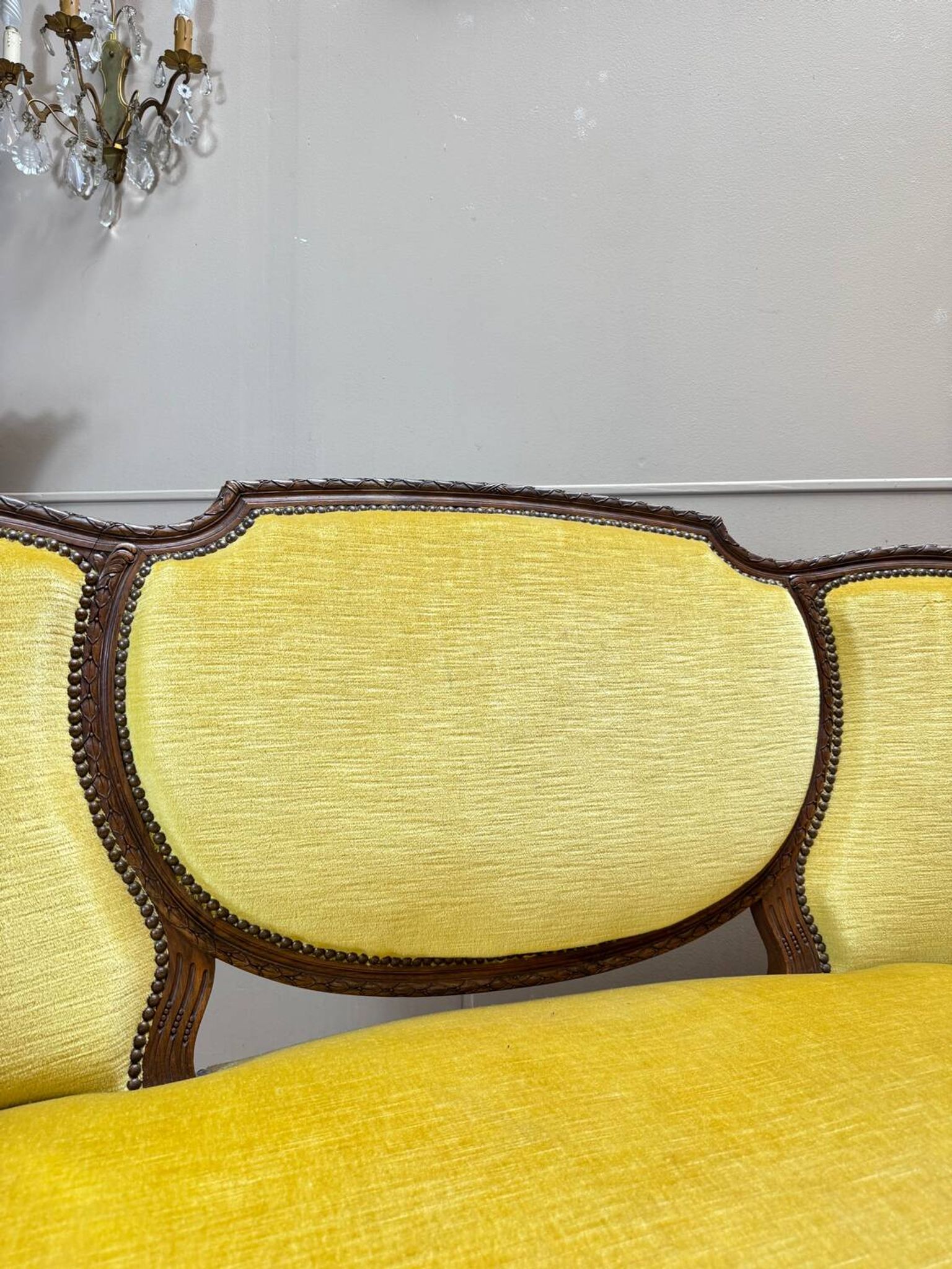 Banquette, natural wood canapé in louis xvi style, 19th century