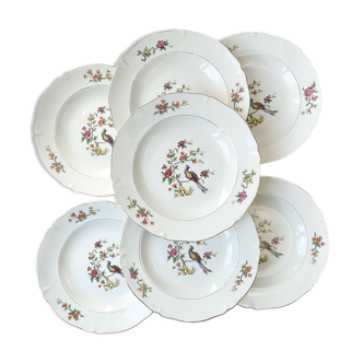 7 deep plates in french céranord porcelain model “regence” bird of paradise motif