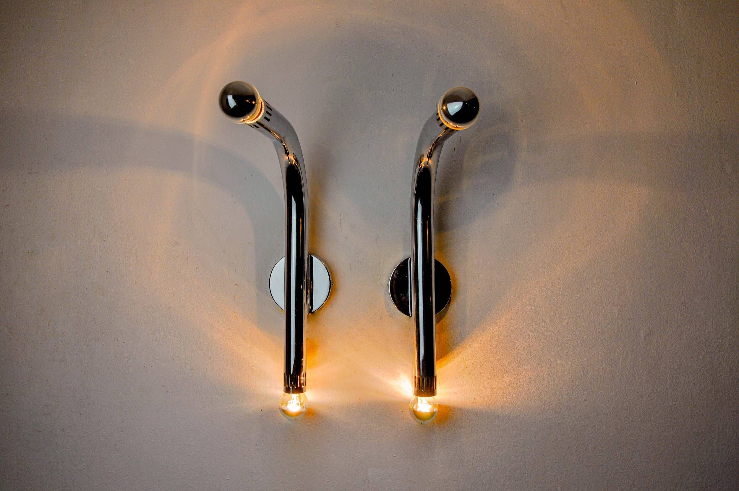 Pair of tubular chrome wall lights Italy, 1970